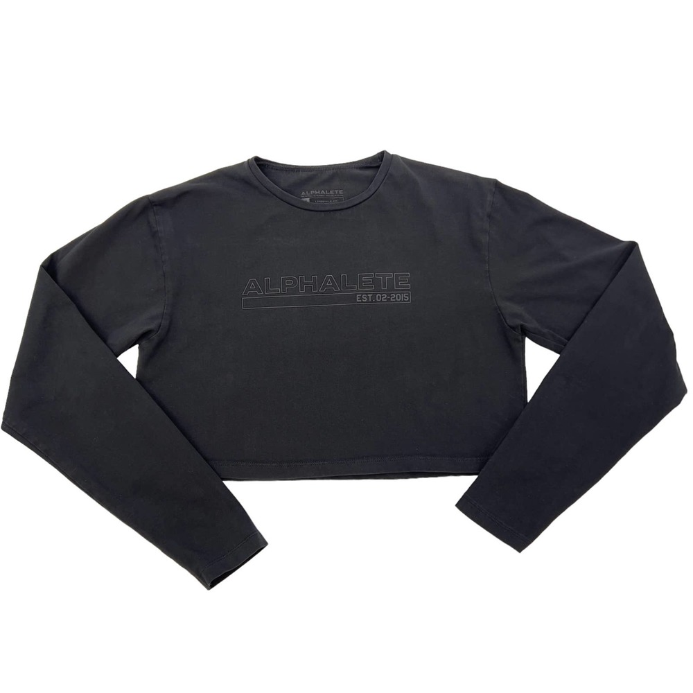 Alphalete Womens Small Athletic Top Cropped Longsleeve Black Workout Gym